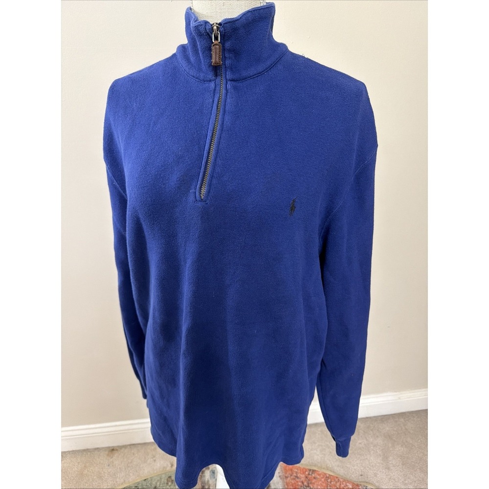 Ralph Lauren Polo Men's Quarter Zip 100% Cotton Pullover Sweater Purple Large